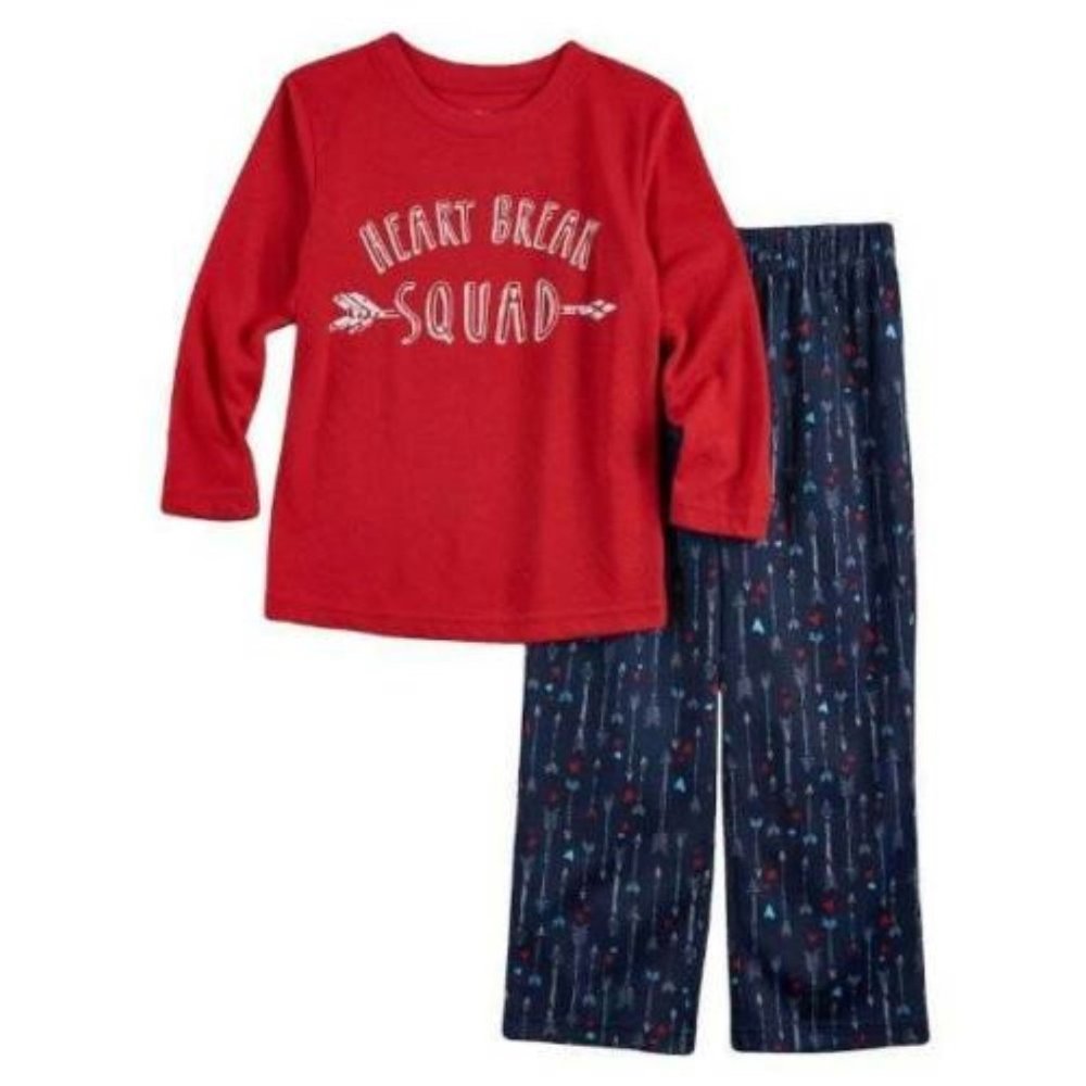 Valentines Day Pajamas Boys 4T Heartbreak Squad 2 Pc Pants & Top Red Blue